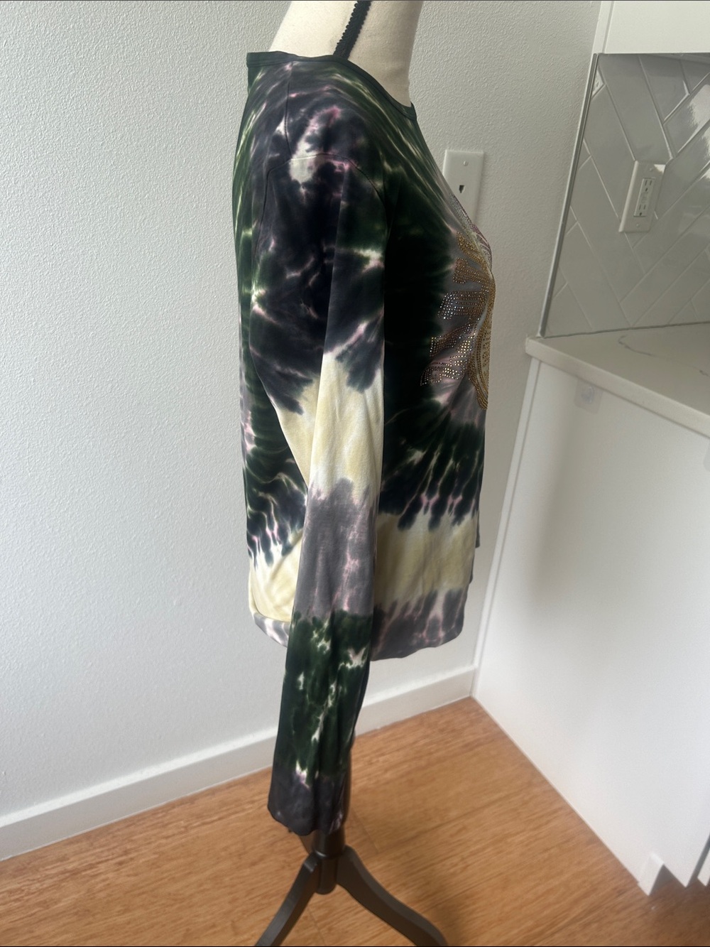 Zadig & Voltaire Tie-Dye Long Sleeve Graphic Top - Green, Cream & Purple - Picture 5 of 6